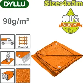 Тент Dyllu DTTQ1945 4х5 м 90 г/м2 (оранжевый)