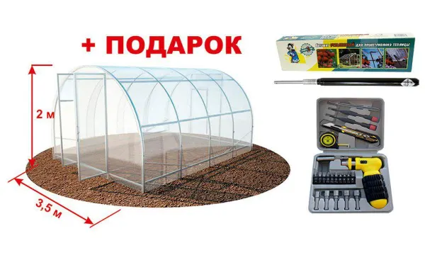 Теплица «Двустворчатая 3,5» 4 метра (ТРУБА 40х20, шаг 0,67)