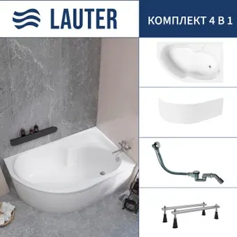 Ванна Lauter Geneva 170x105 2103170R (с ножками, лицевым экраном и сифоном 21Y32000 хром)